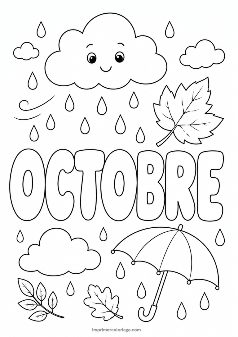 coloriage octobre meteo pluie - dessin gratuit &agrave; imprimer