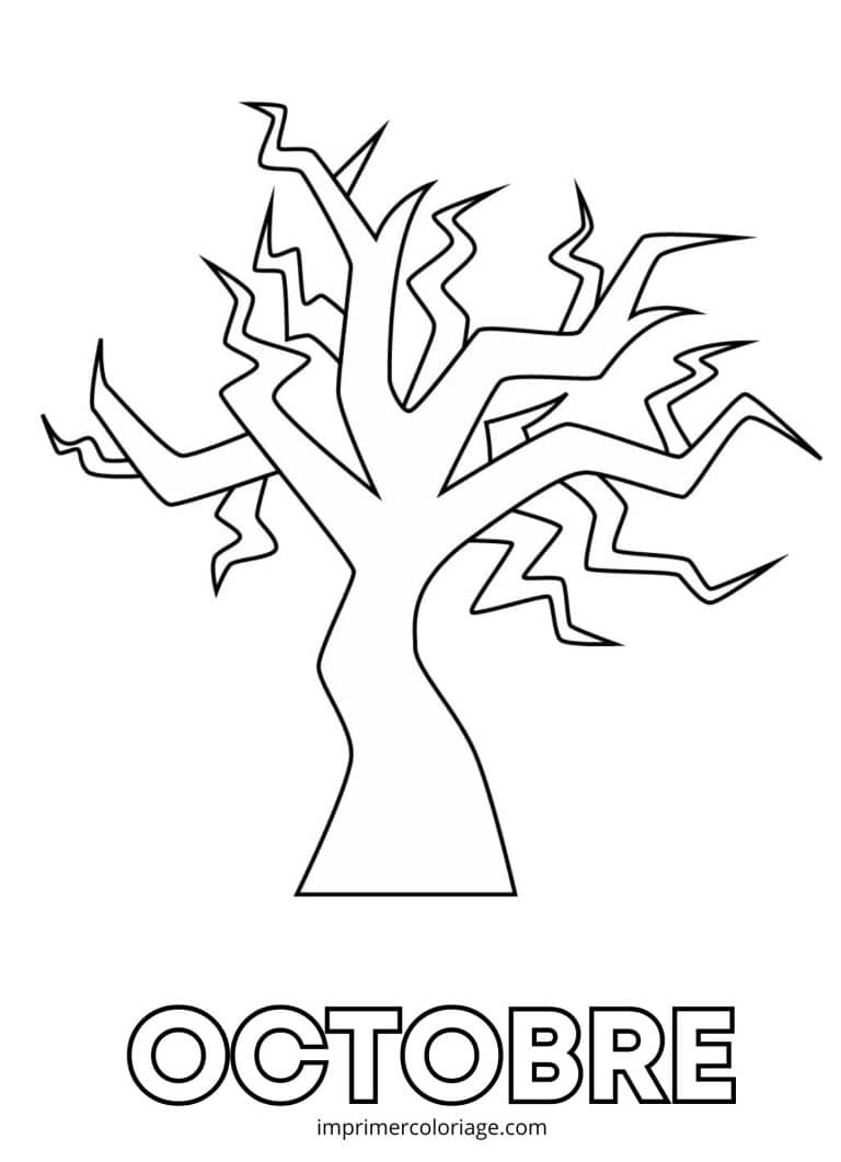 mois octobre coloriage arbre - dessin gratuit &agrave; imprimer