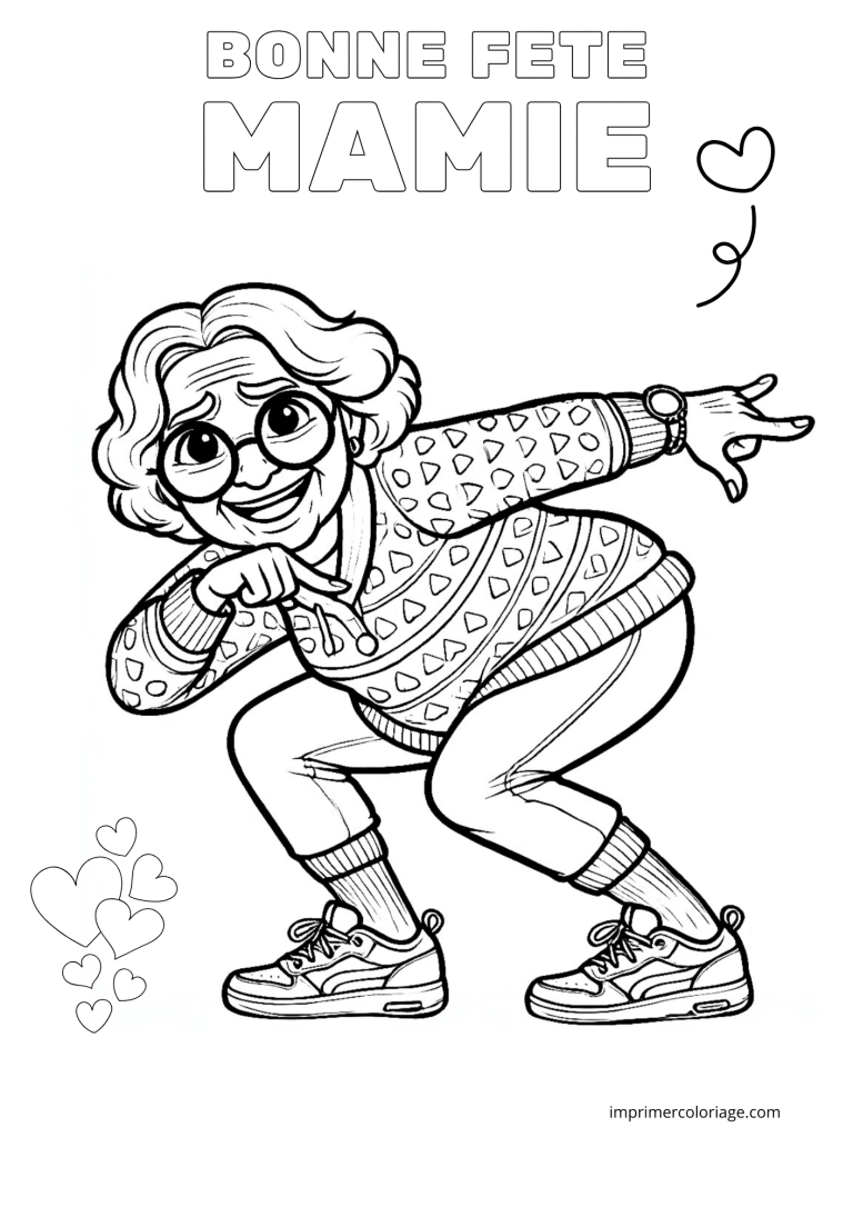 Bonne f&ecirc;te mamie coloriage jeune - dessin gratuit &agrave; imprimer