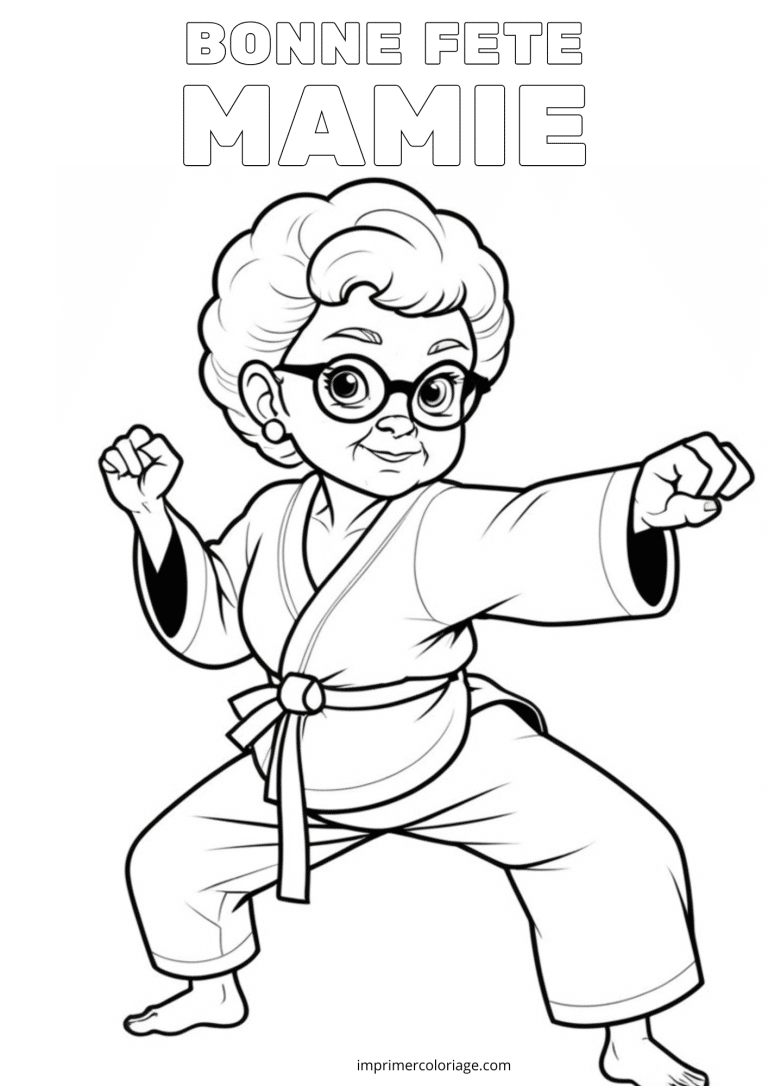Bonne f&ecirc;te mamie coloriage karate - dessin gratuit &agrave; imprimer