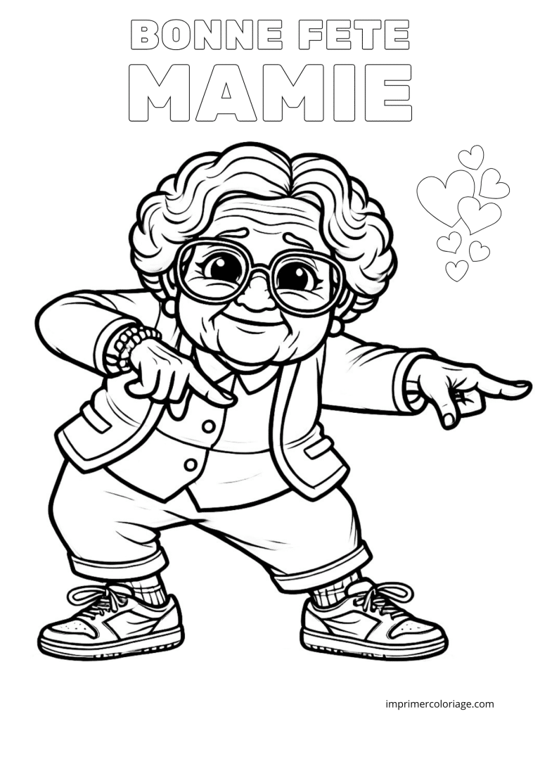 Bonne f&ecirc;te mamie coloriage look - dessin gratuit &agrave; imprimer