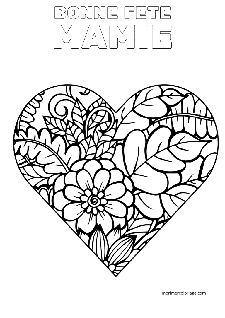 Bonne f&ecirc;te mamie coloriage mandala coeur - dessin gratuit &agrave; imprimer