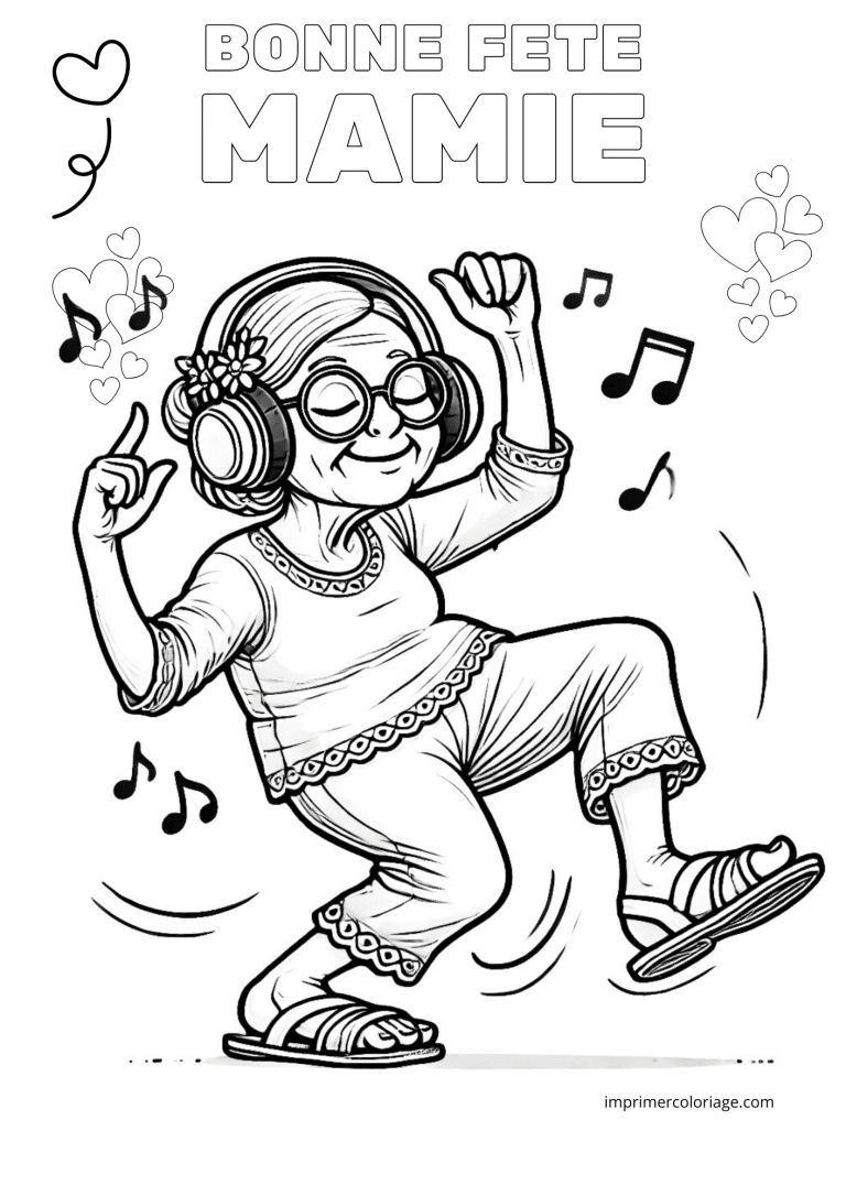 Bonne f&ecirc;te mamie coloriage musique - dessin gratuit &agrave; imprimer