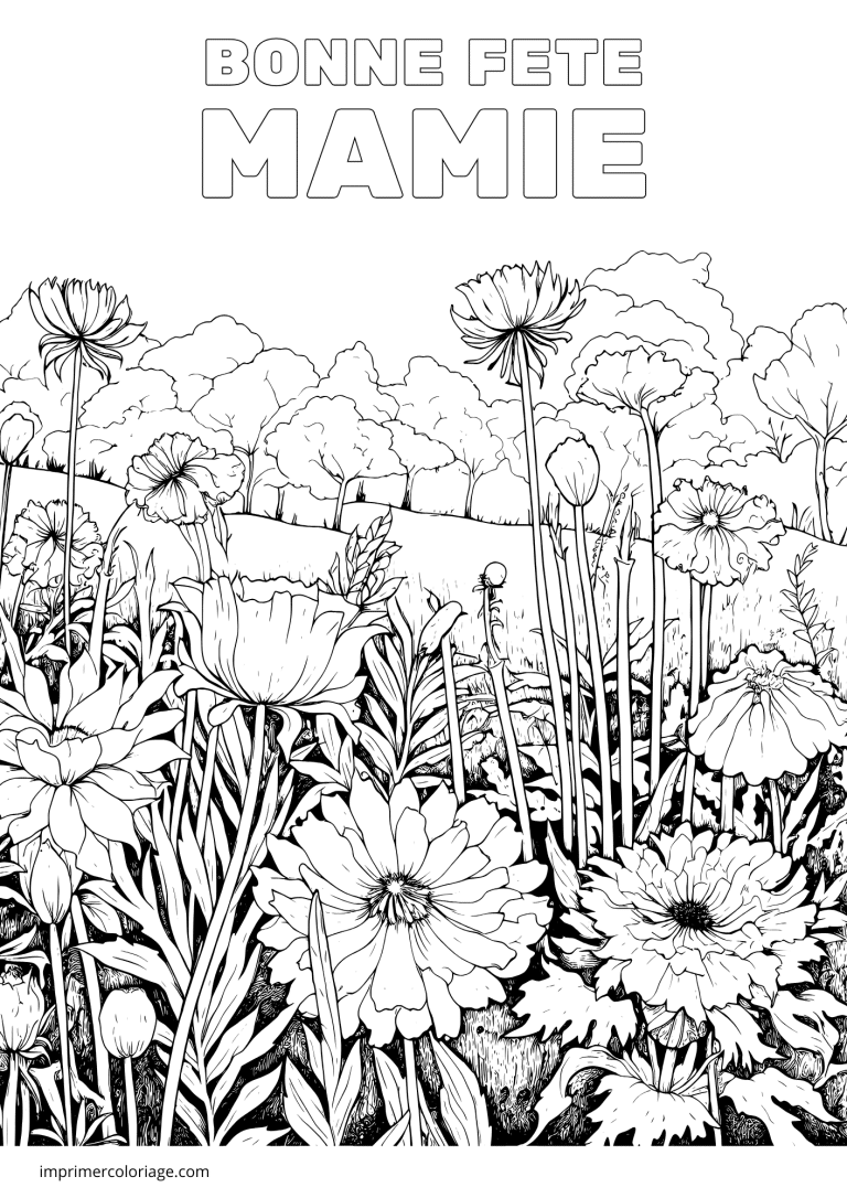 Bonne f&ecirc;te mamie fleurs - dessin gratuit &agrave; imprimer