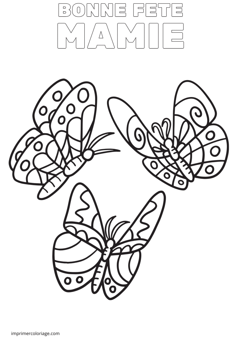 Bonne f&ecirc;te mamie papillons - dessin gratuit &agrave; imprimer