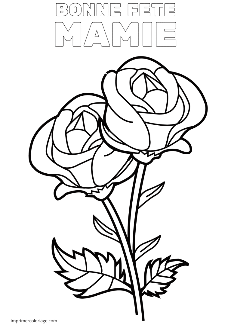 Bonne f&ecirc;te mamie roses - dessin gratuit &agrave; imprimer