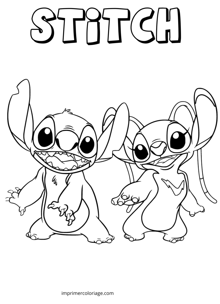 Coloriage Stitch et son amoureuse - dessin gratuit &agrave; imprimer