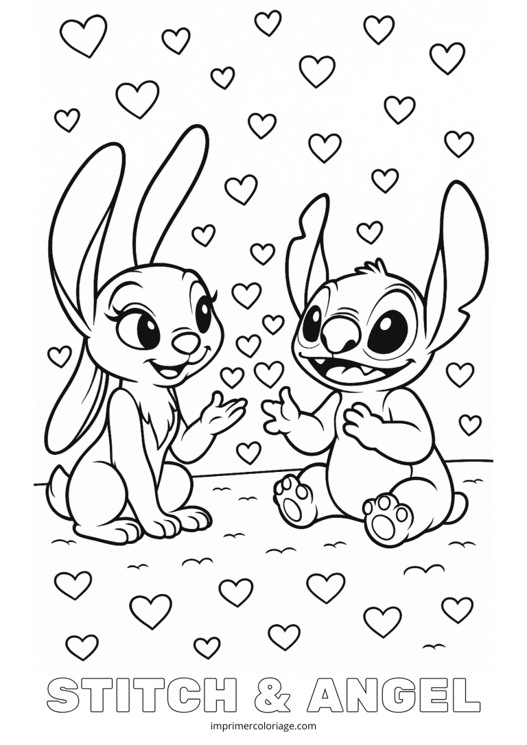 Coloriage stitch et angel amoureux - dessin gratuit &agrave; imprimer