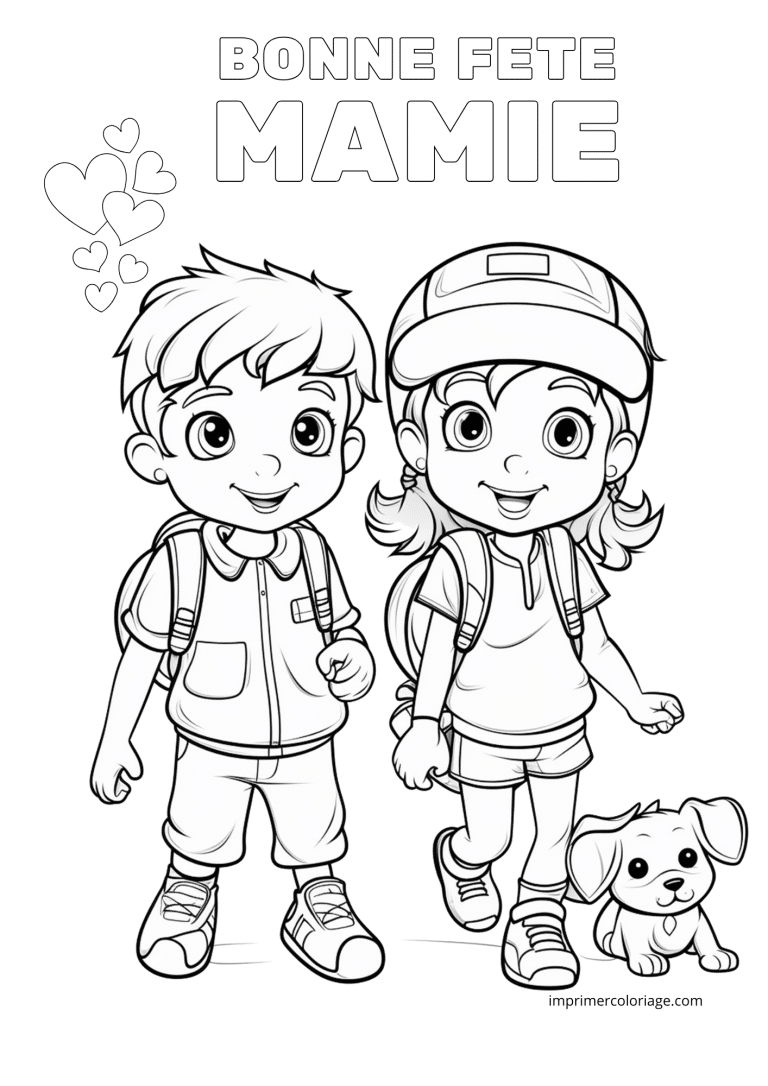 famille bonne f&ecirc;te mamie coloriage​ - dessin gratuit &agrave; imprimer