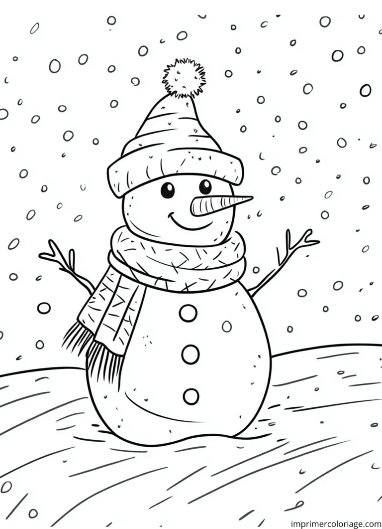 Coloriage bonhomme sous la neige en hiver - dessin gratuit &agrave; imprimer