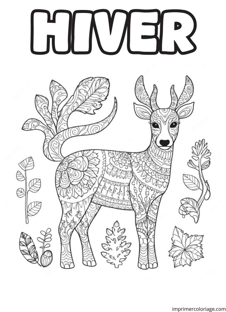 Coloriage cerf hiver à imprimer Coloriage cerf hiver - dessin gratuit à imprimer