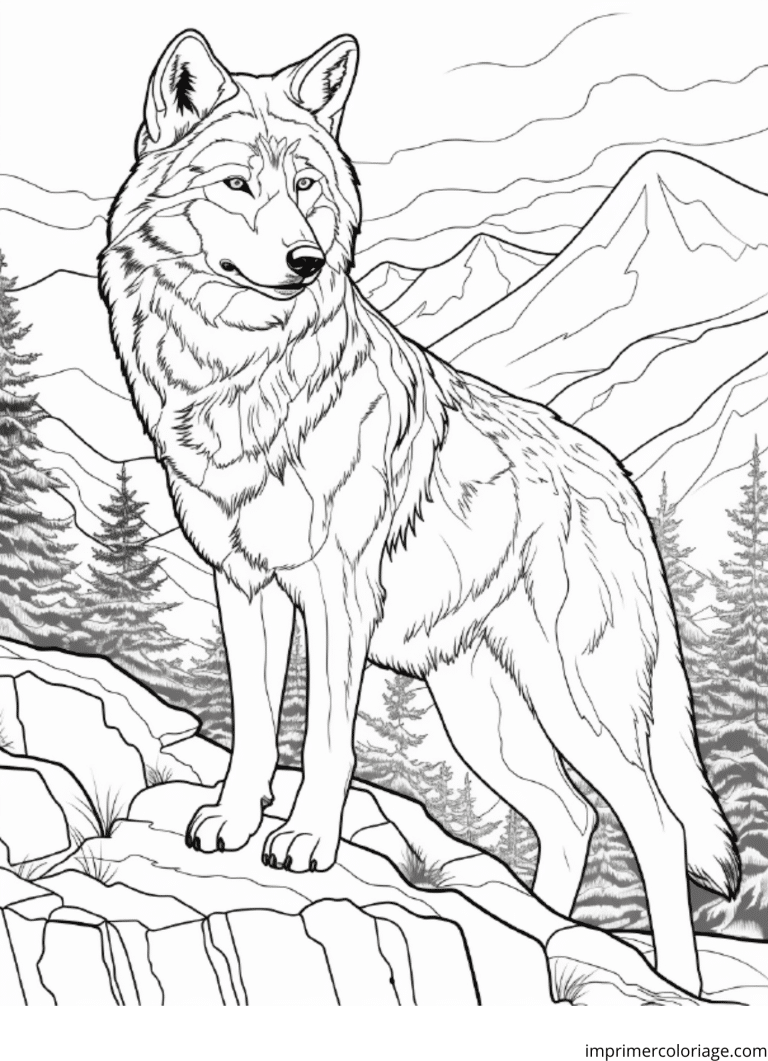 Coloriage facile loup hiver - dessin gratuit &agrave; imprimer