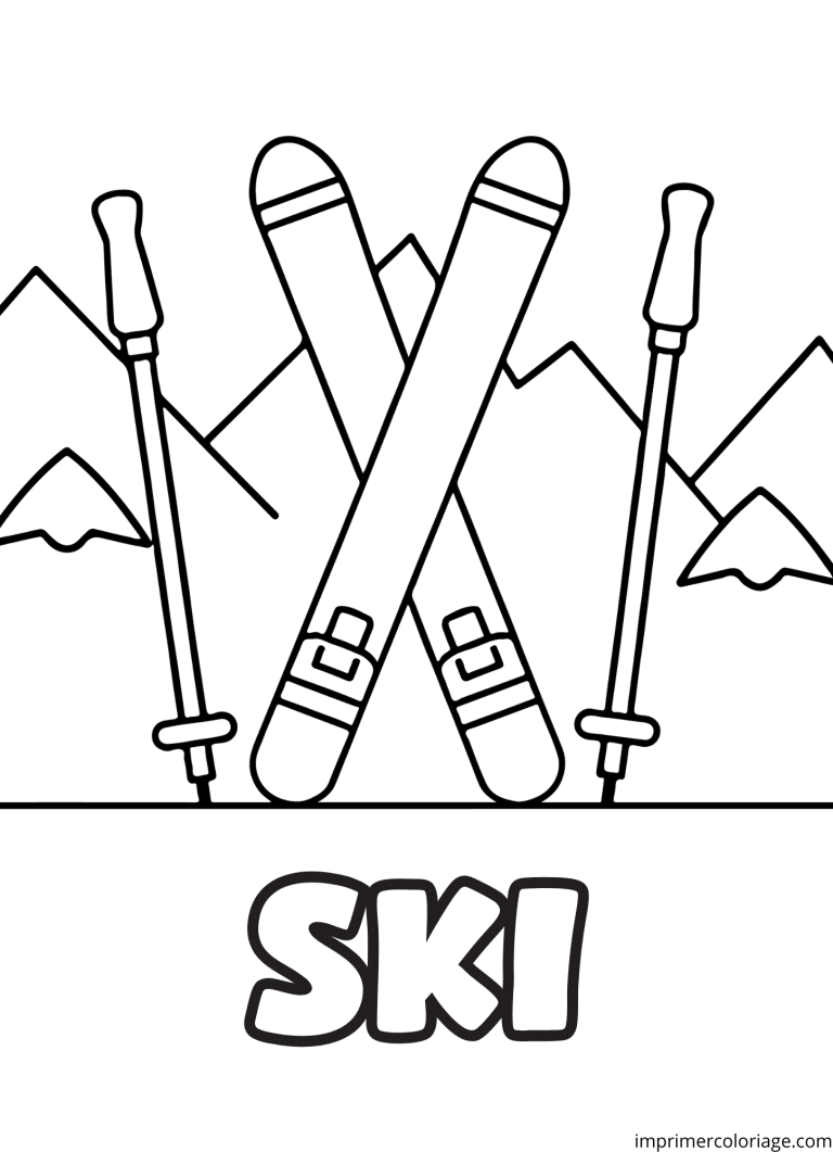 Coloriage facile mat&eacute;riel de ski - dessin gratuit &agrave; imprimer