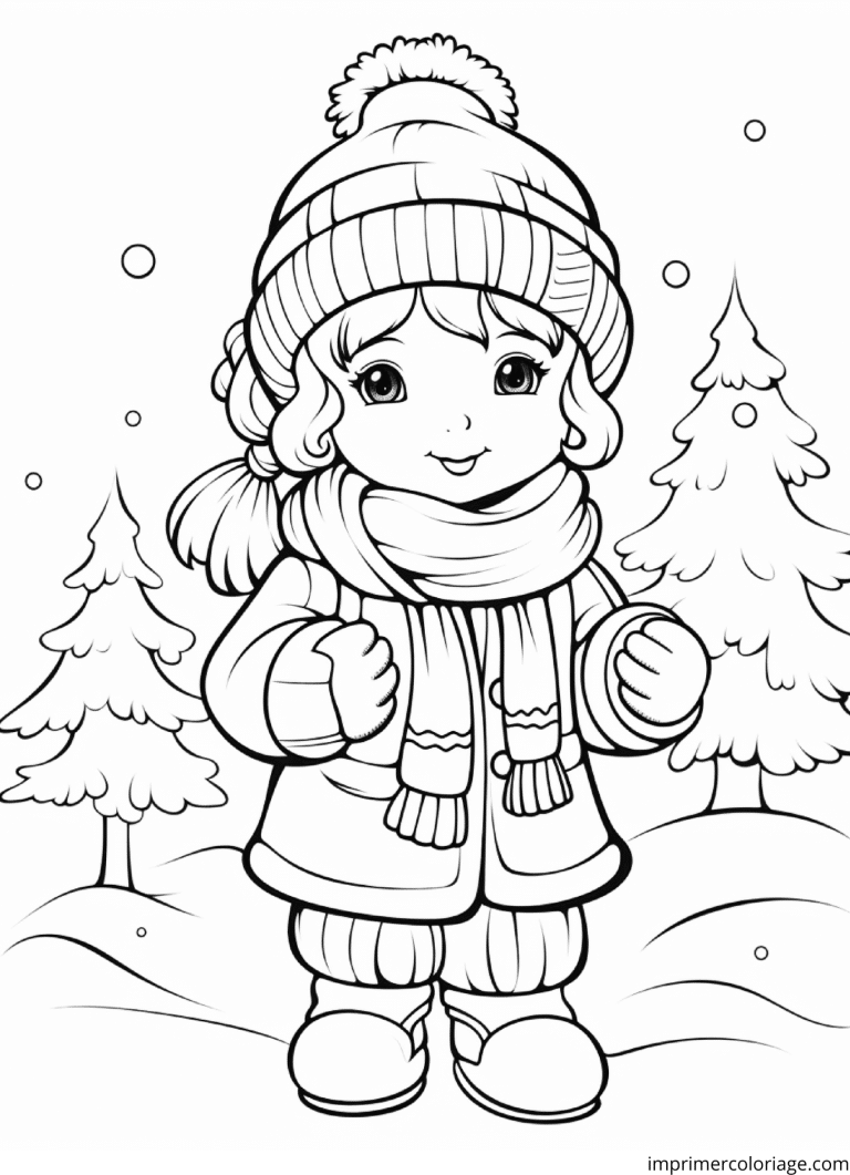 Coloriage facile petite fille hiver - dessin gratuit &agrave; imprimer
