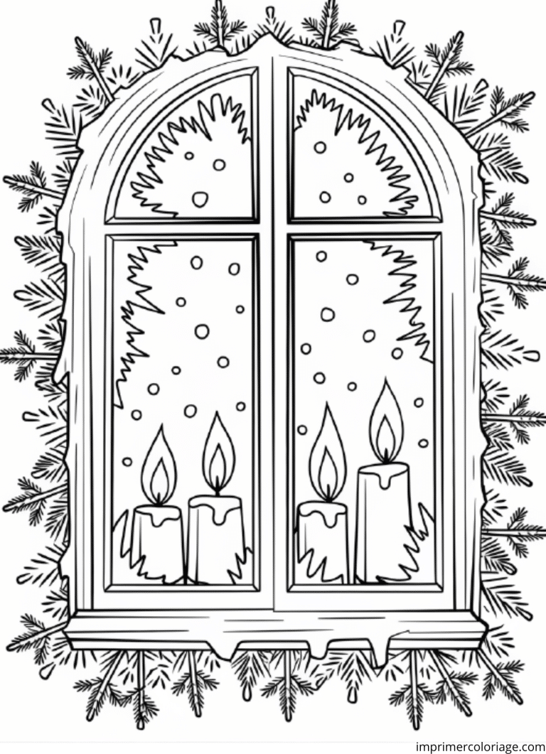 Coloriage fen&ecirc;tre hiver bougies - dessin gratuit &agrave; imprimer