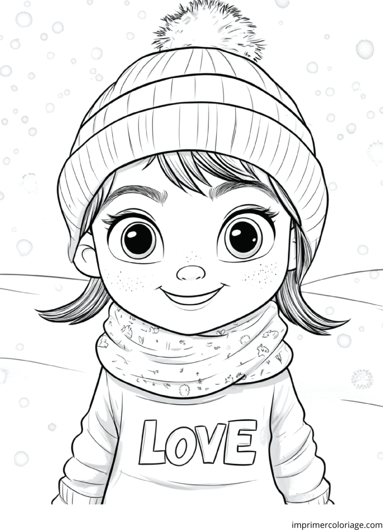 Coloriage fille en grande section hiver - dessin gratuit &agrave; imprimer