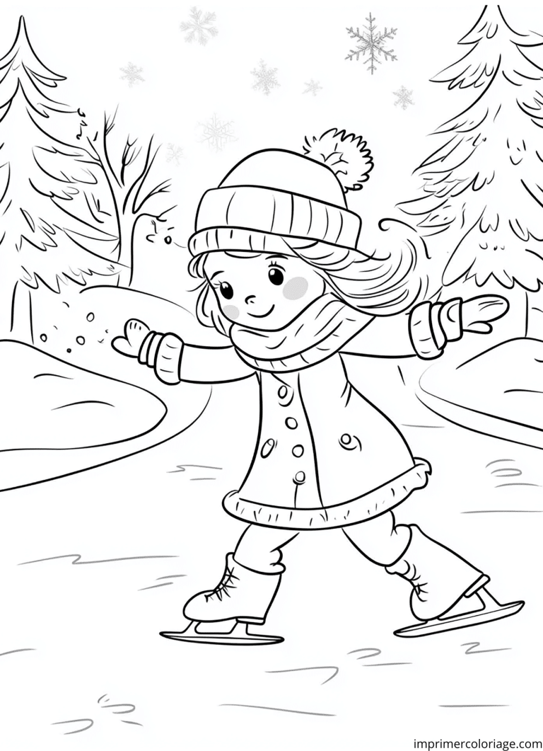Coloriage fille patin &agrave; glace hiver - dessin gratuit &agrave; imprimer