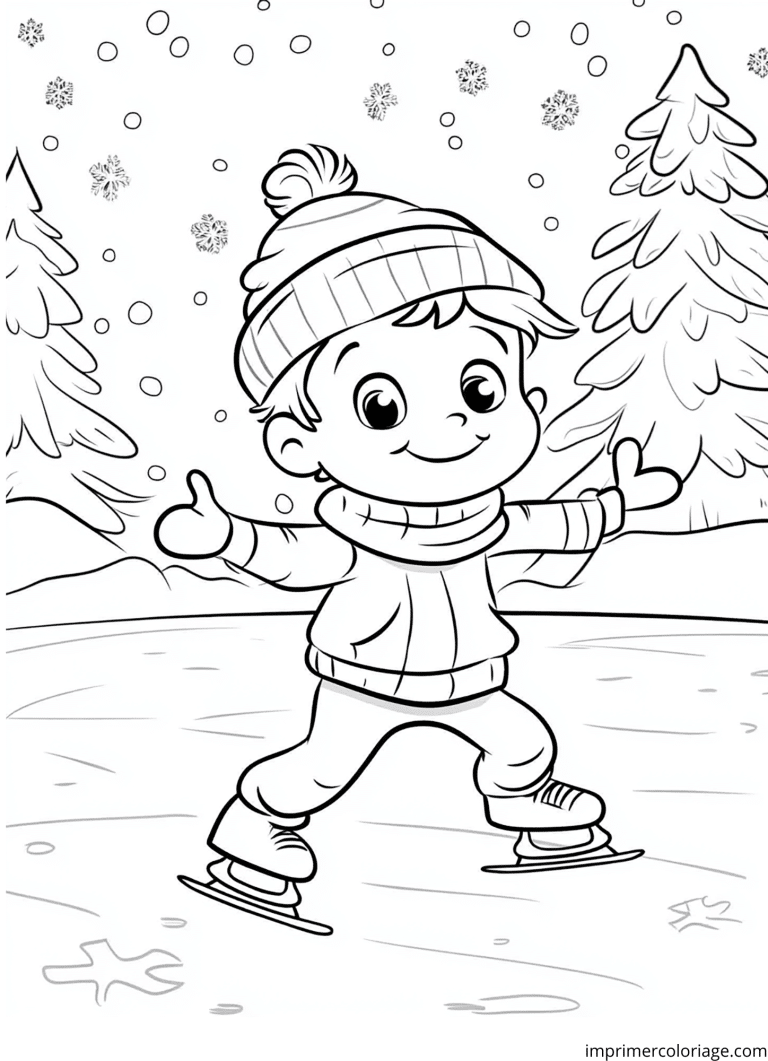 Coloriage gar&ccedil;on patin &agrave; glace hiver - dessin gratuit &agrave; imprimer