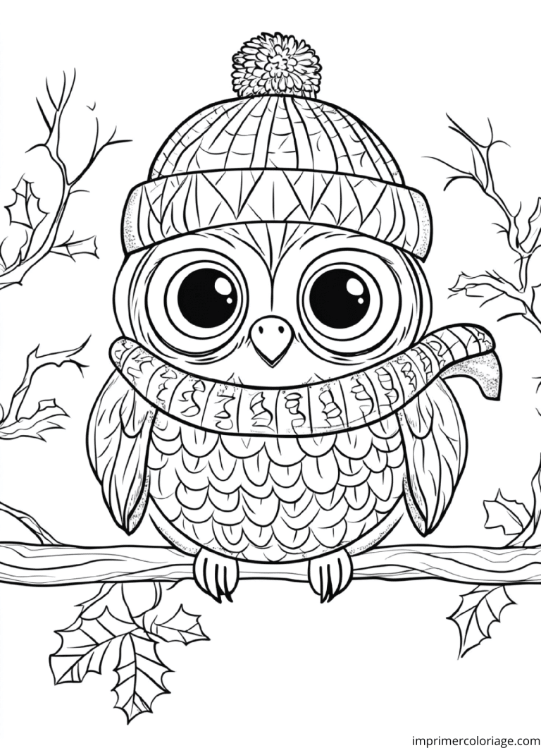 Coloriage hibou hiver - dessin gratuit &agrave; imprimer