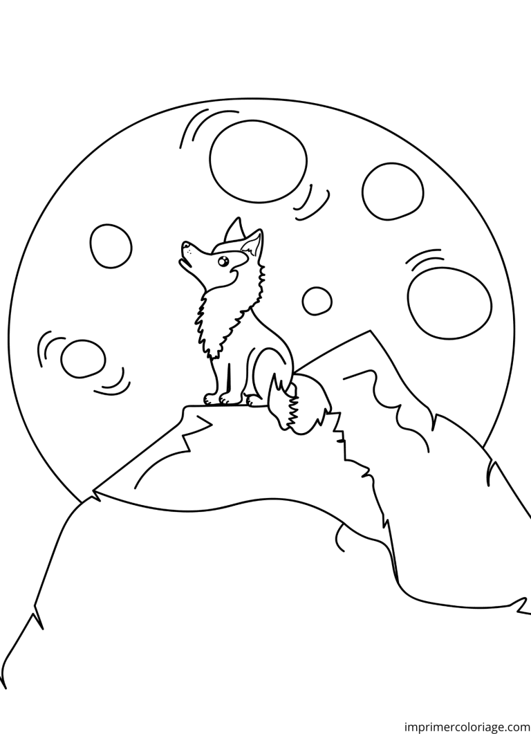 Coloriage loup au clair de lune - dessin gratuit &agrave; imprimer