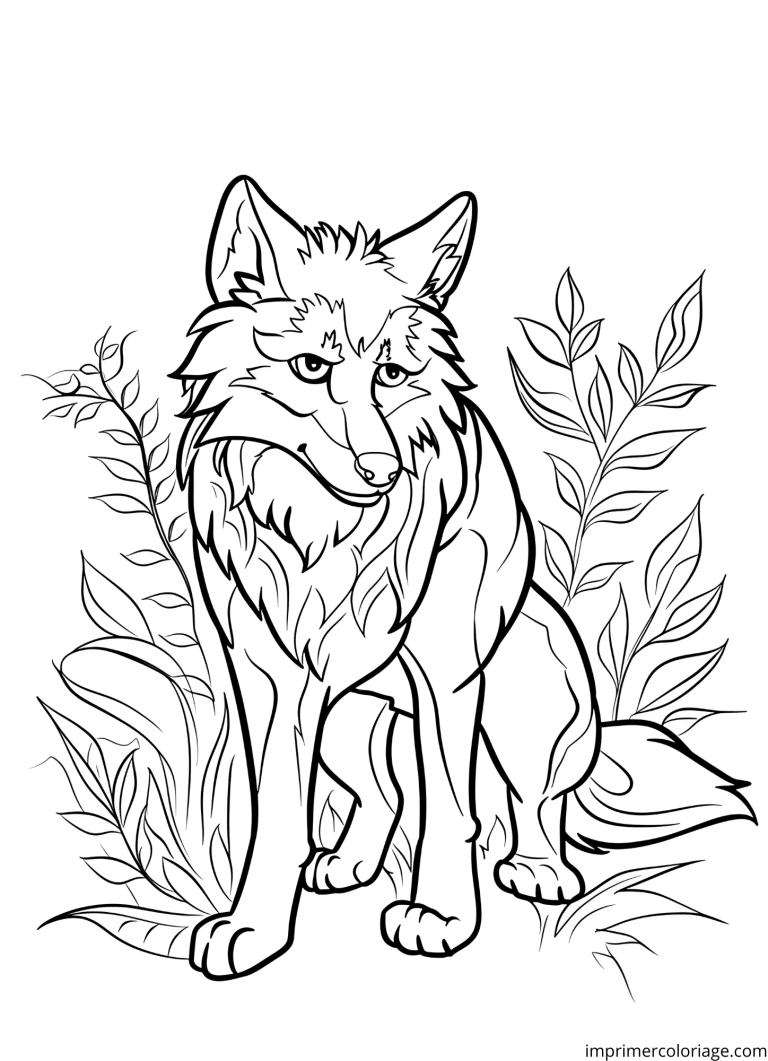Coloriage loup dans les herbes - dessin gratuit &agrave; imprimer