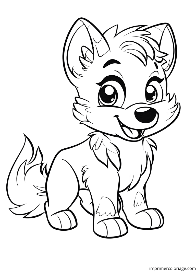 Coloriage loup kawaii - dessin gratuit &agrave; imprimer