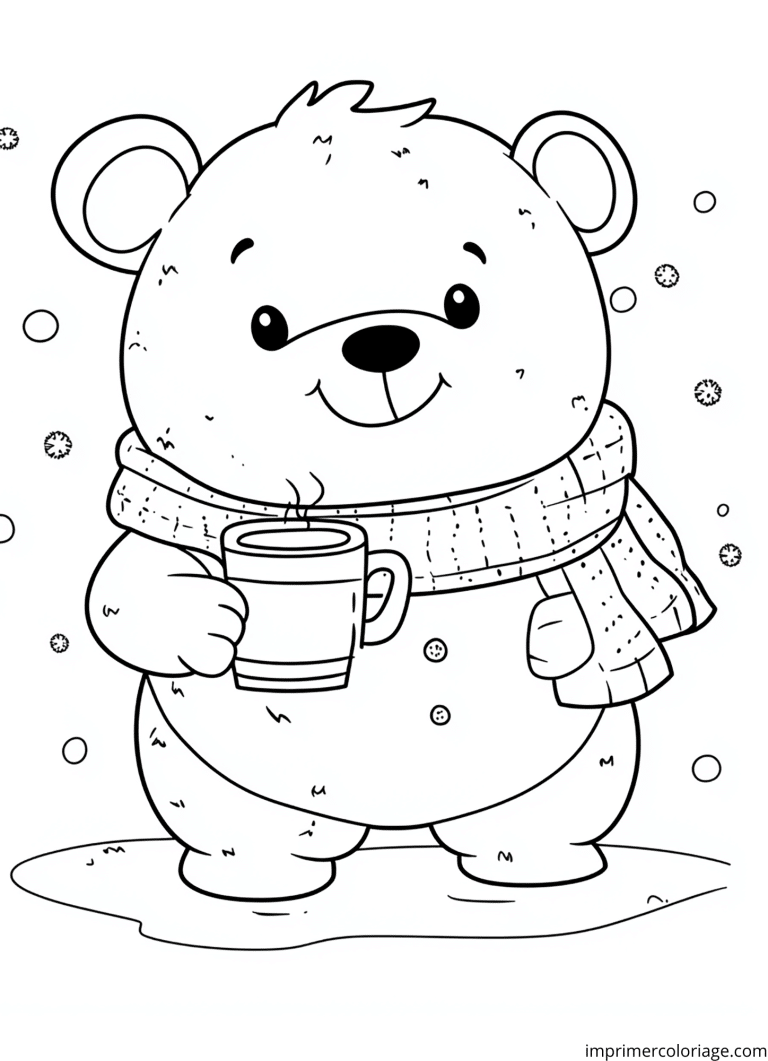 Coloriage ours hiver sous la neige - dessin gratuit &agrave; imprimer