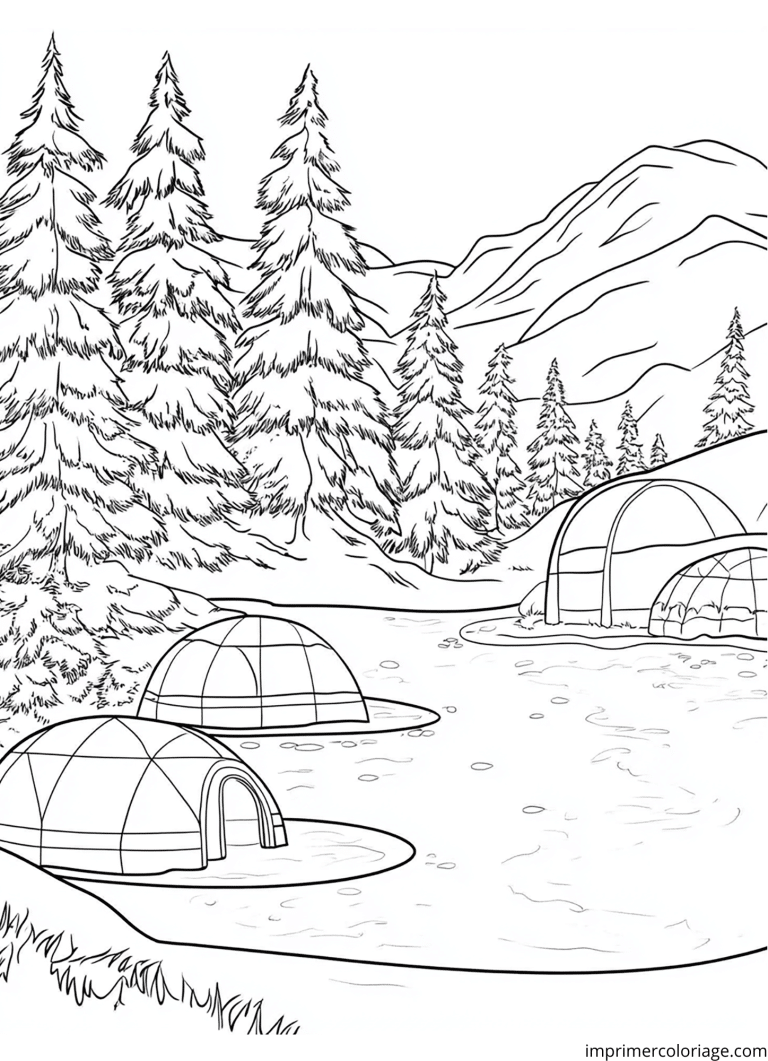 Coloriage paysage hiver - dessin gratuit &agrave; imprimer