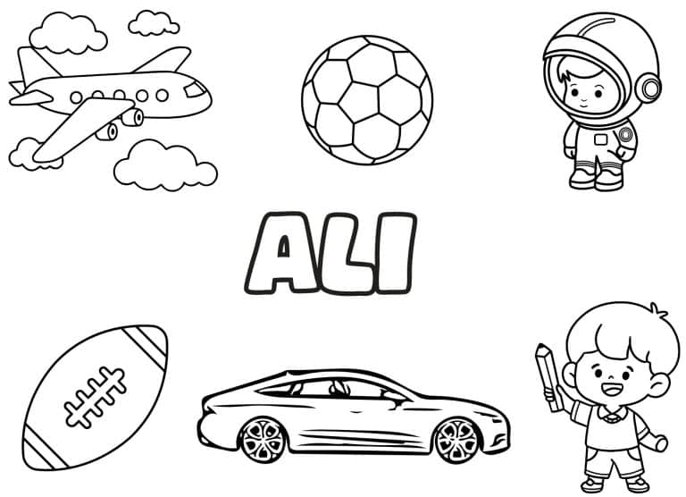 Coloriage prenom Ali simple - dessin gratuit &agrave; imprimer