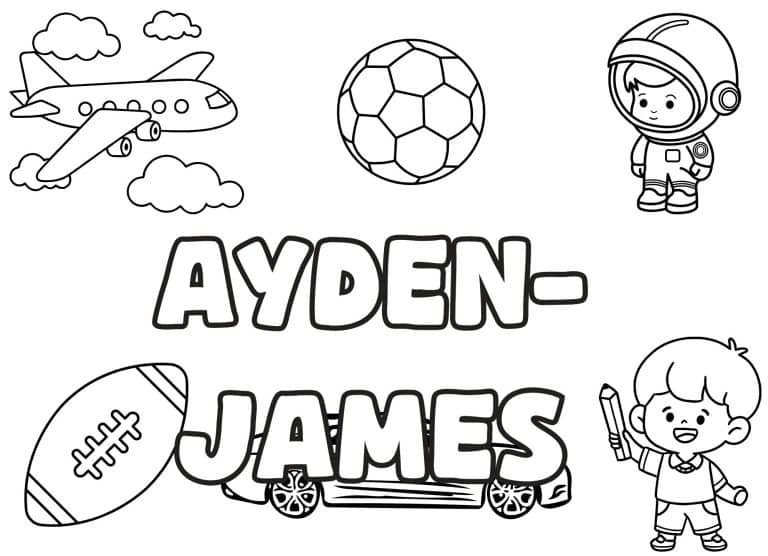 Coloriage prenom Ayden James simple - dessin gratuit &agrave; imprimer