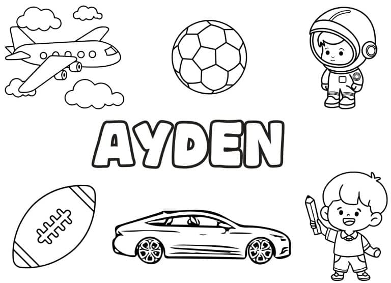 Coloriage prenom Ayden simple - dessin gratuit &agrave; imprimer