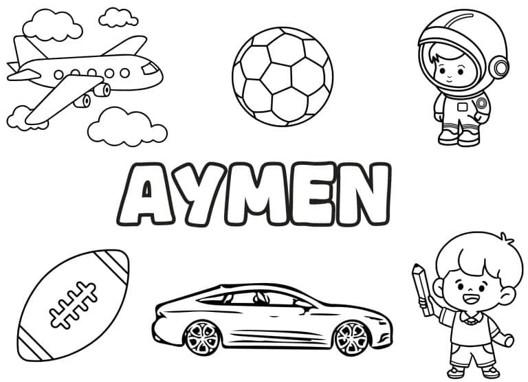 Coloriage prenom Aymen simple - dessin gratuit &agrave; imprimer