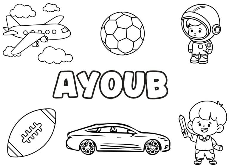 Coloriage prenom Ayoub simple - dessin gratuit &agrave; imprimer