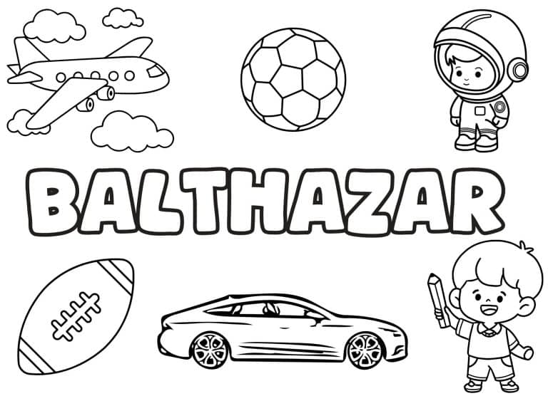 Coloriage prenom Balthazar simple - dessin gratuit &agrave; imprimer