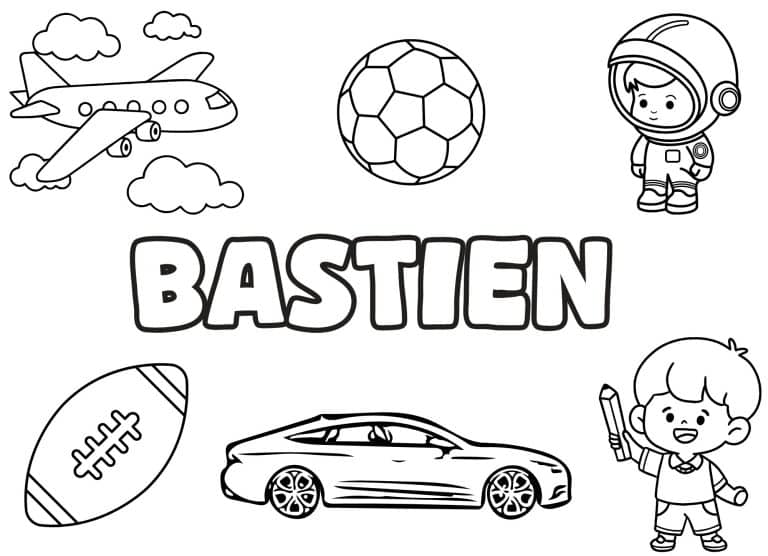 Coloriage prenom Bastien simple - dessin gratuit &agrave; imprimer