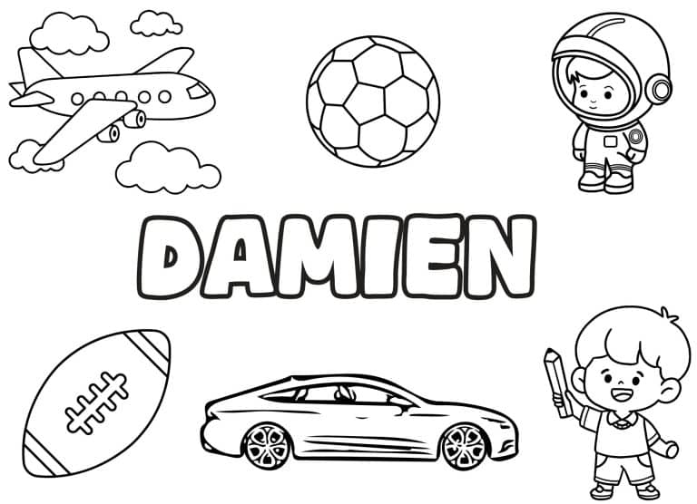 Coloriage prenom Damien simple - dessin gratuit &agrave; imprimer