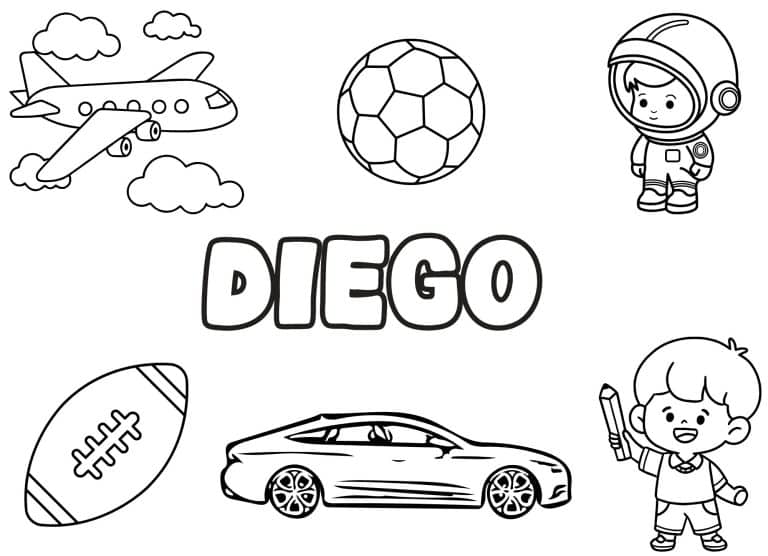 Coloriage prenom Diego simple - dessin gratuit &agrave; imprimer