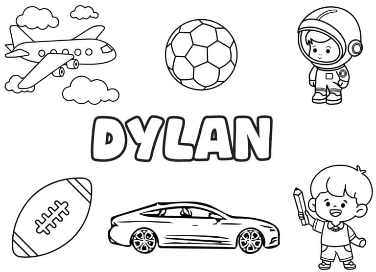 Coloriage prenom Dylan simple - dessin gratuit &agrave; imprimer