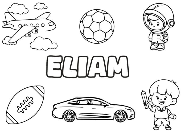 Coloriage prenom Eliam simple - dessin gratuit &agrave; imprimer