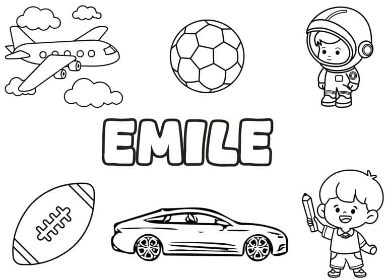 Coloriage prenom Emile simple - dessin gratuit &agrave; imprimer
