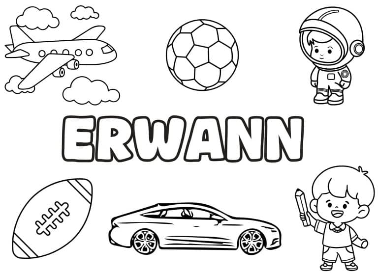 Coloriage prenom Erwann simple - dessin gratuit &agrave; imprimer
