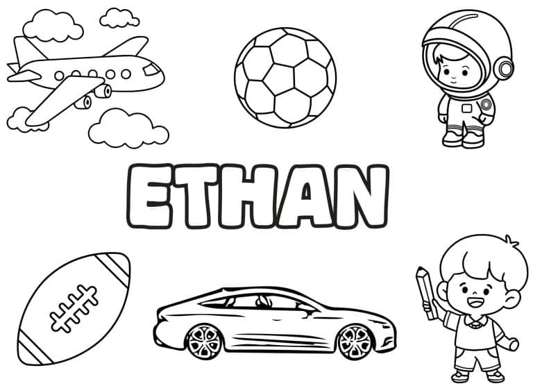 Coloriage prenom Ethan simple - dessin gratuit &agrave; imprimer