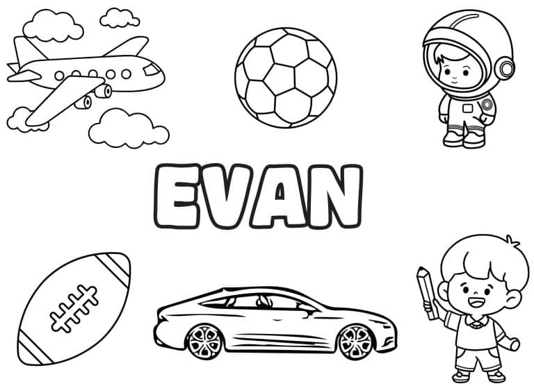 Coloriage prenom Evan simple - dessin gratuit &agrave; imprimer