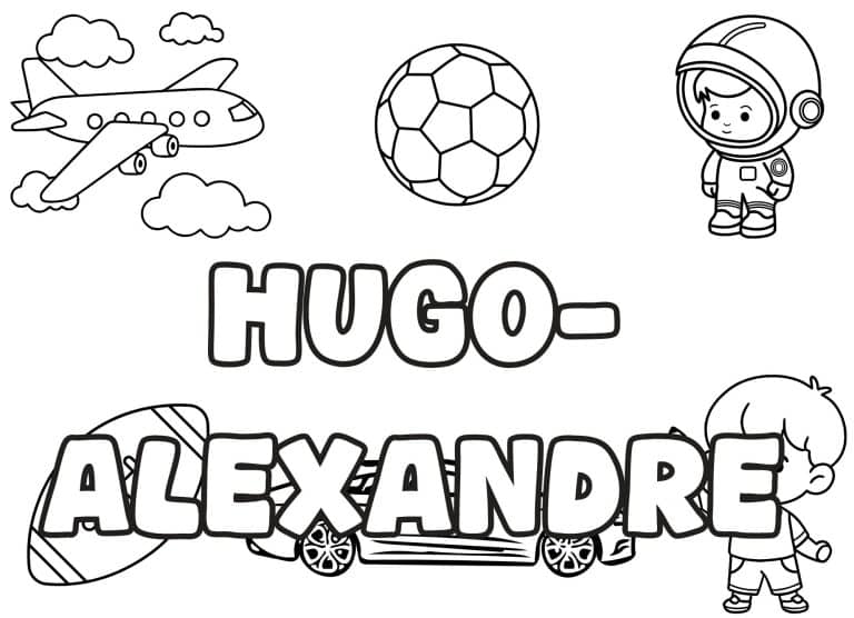 Coloriage prenom Hugo Alexandre simple - dessin gratuit &agrave; imprimer