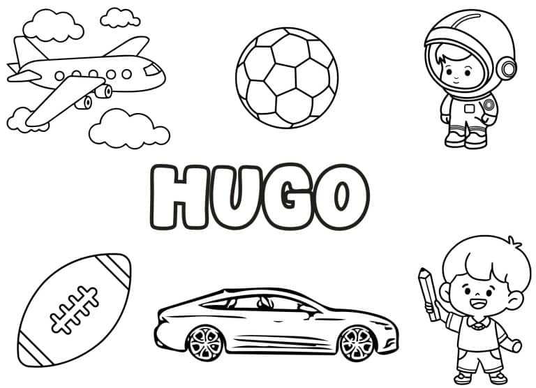 Coloriage prenom Hugo simple - dessin gratuit &agrave; imprimer