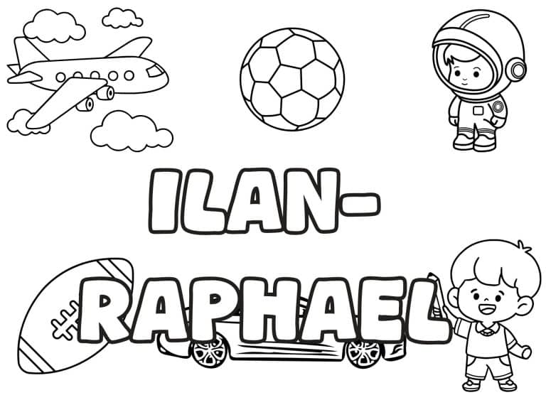 Coloriage prenom Ilan Raphael simple - dessin gratuit &agrave; imprimer