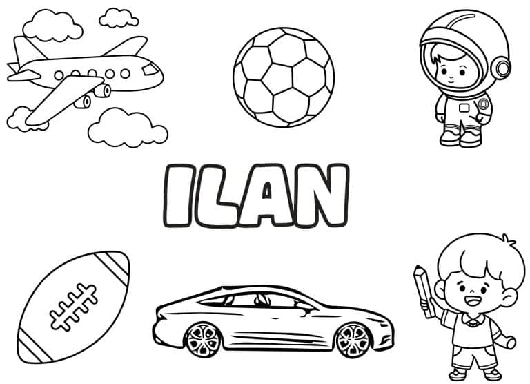 Coloriage prenom Ilan simple - dessin gratuit &agrave; imprimer