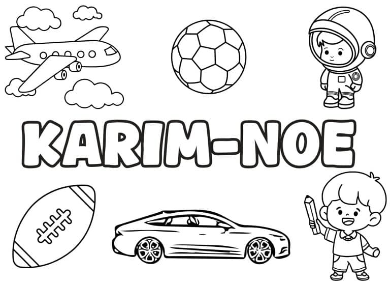Coloriage prenom Karim Noe simple - dessin gratuit &agrave; imprimer