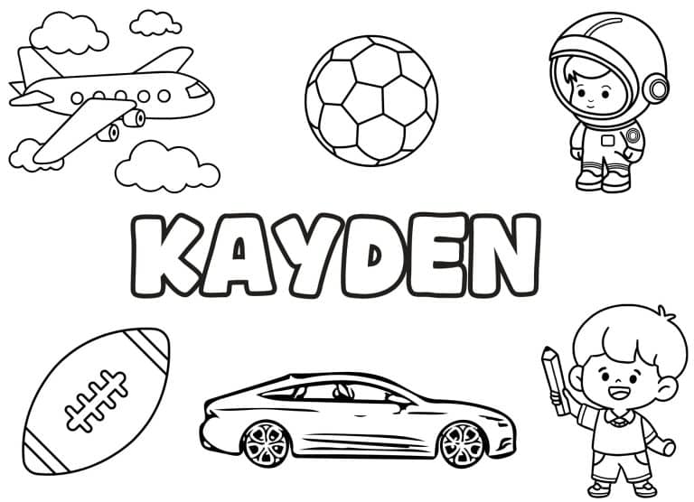 Coloriage prenom Kayden simple - dessin gratuit &agrave; imprimer