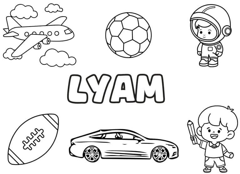 Coloriage prenom Lyam simple - dessin gratuit &agrave; imprimer